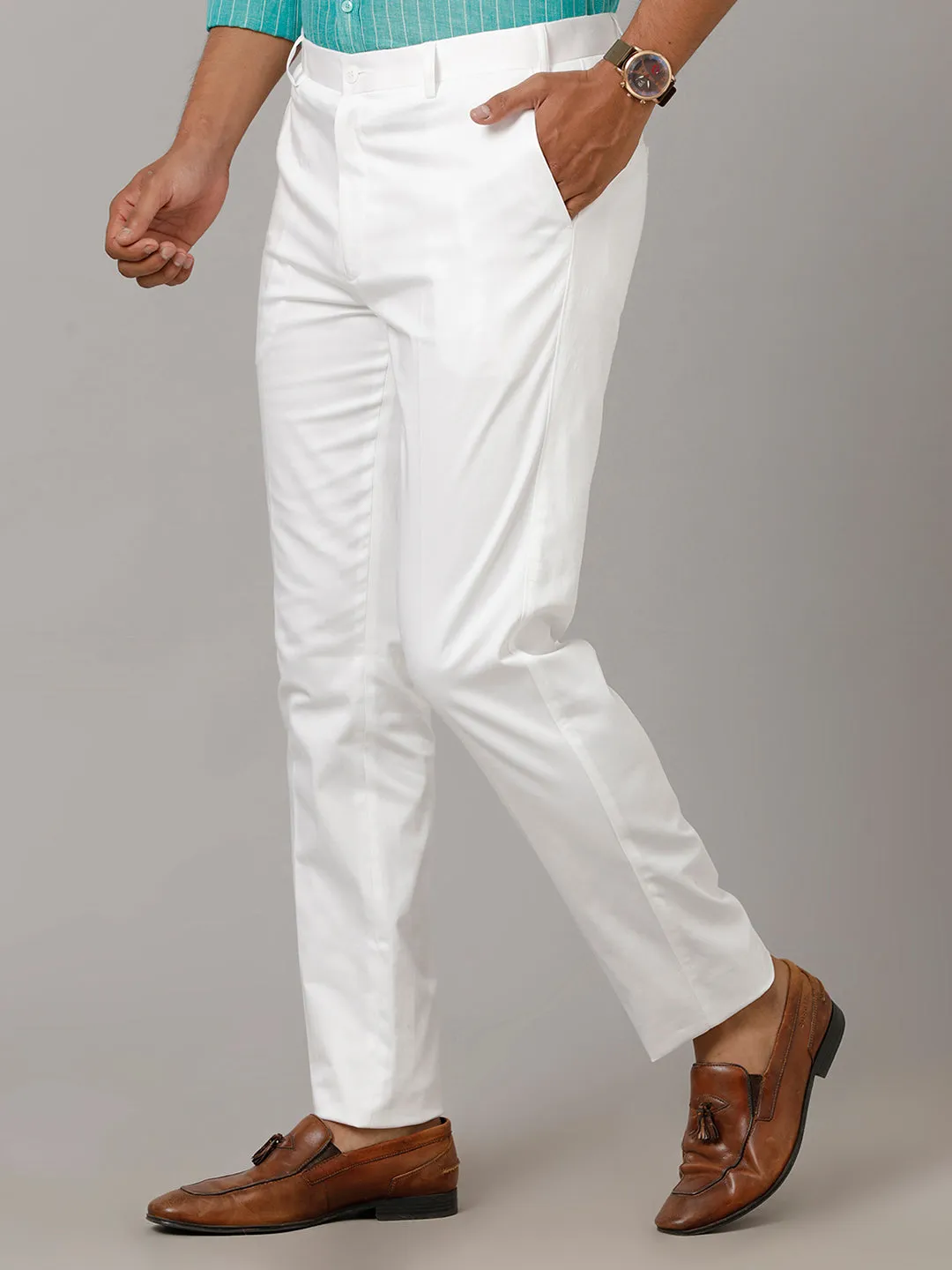 Men Linen Cotton Trim Fit Pant Smart Stretch