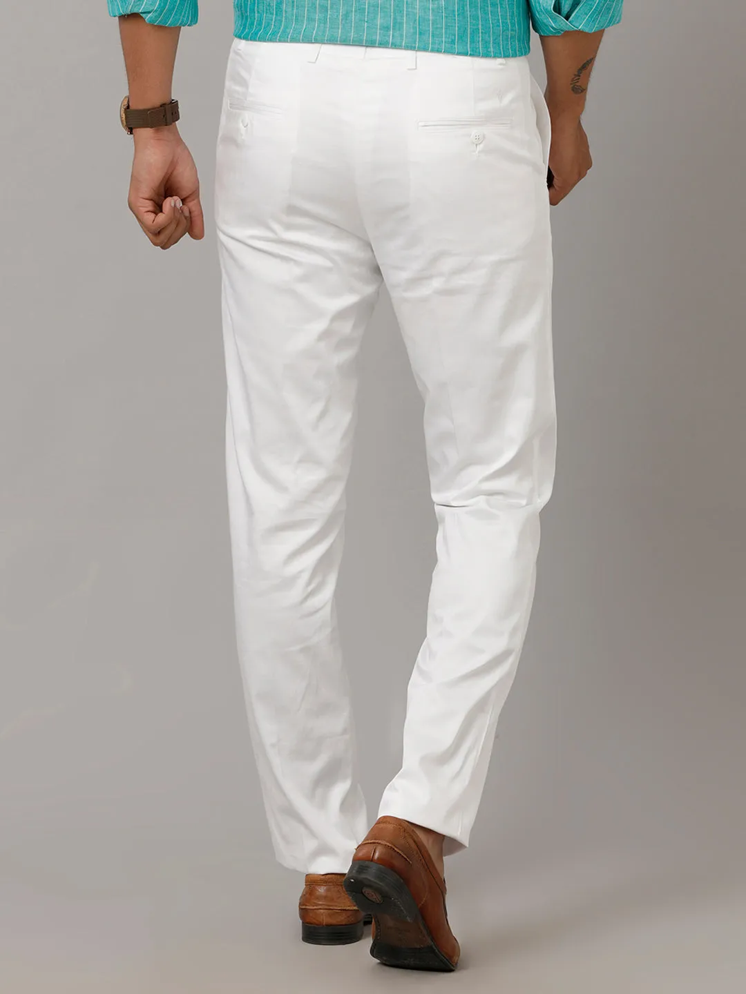 Men Linen Cotton Trim Fit Pant Smart Stretch