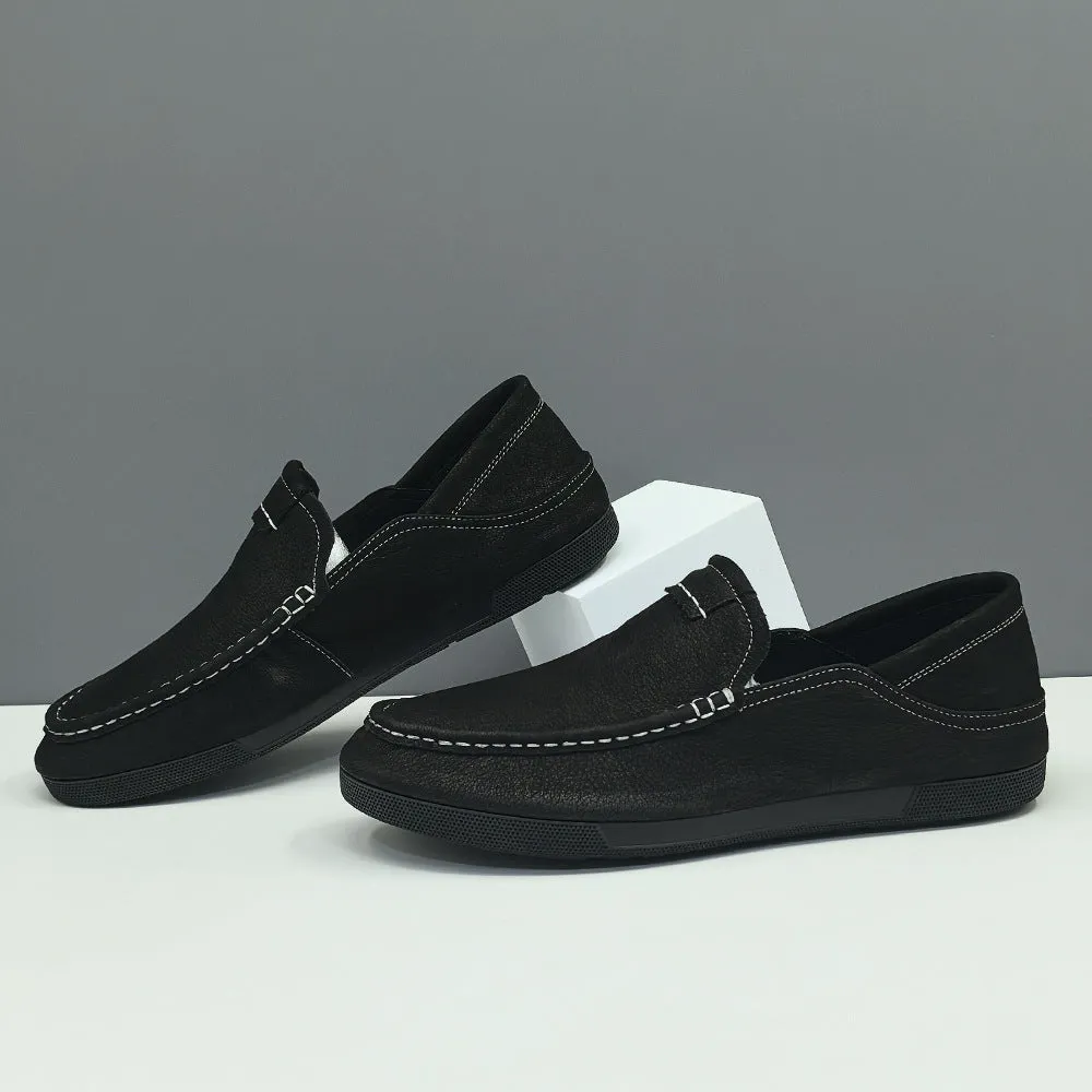 Men Vintage Solid Leather Soft Flat Loafers