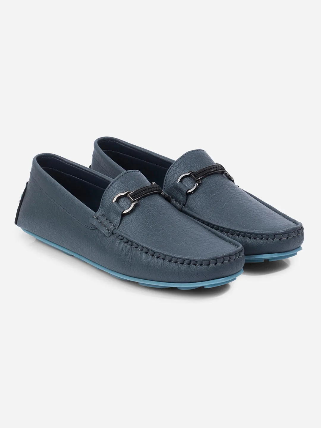 Men's Blue Moc Toe Buckle Loafer (IX4111)