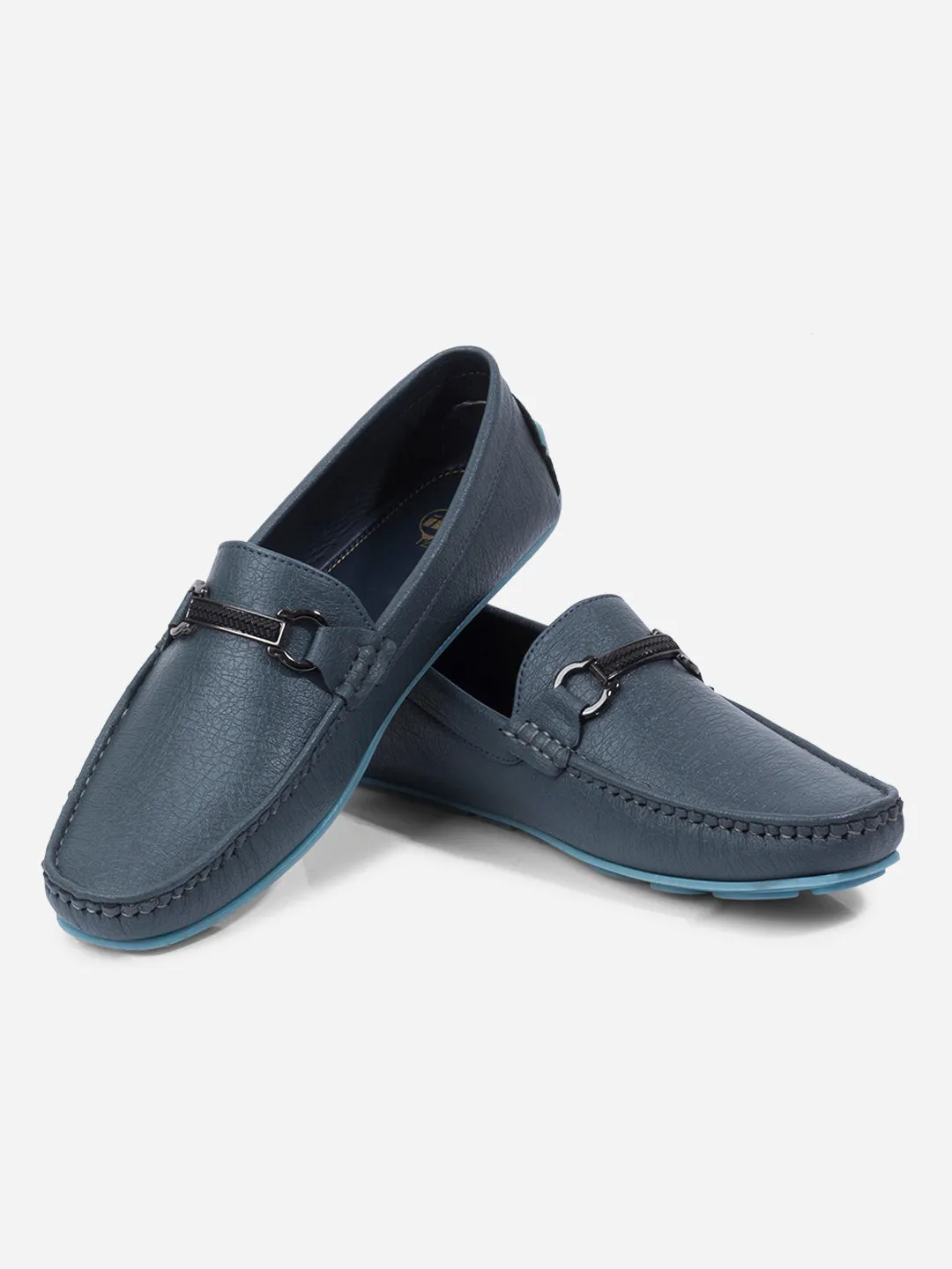 Men's Blue Moc Toe Buckle Loafer (IX4111)