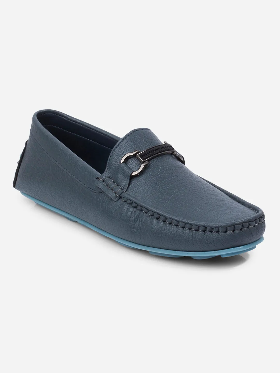 Men's Blue Moc Toe Buckle Loafer (IX4111)