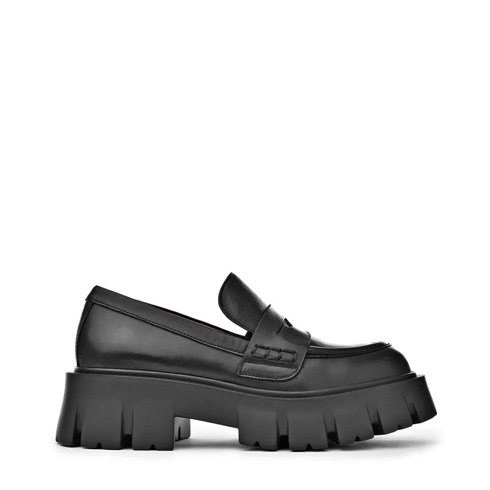 Mikki Black Leather Chunky Loafers