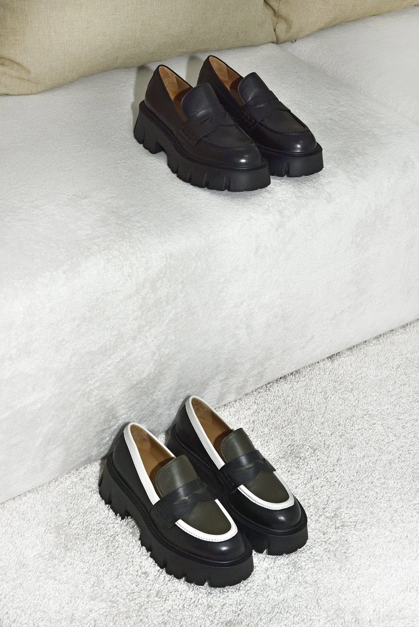 Mikki Black Leather Chunky Loafers