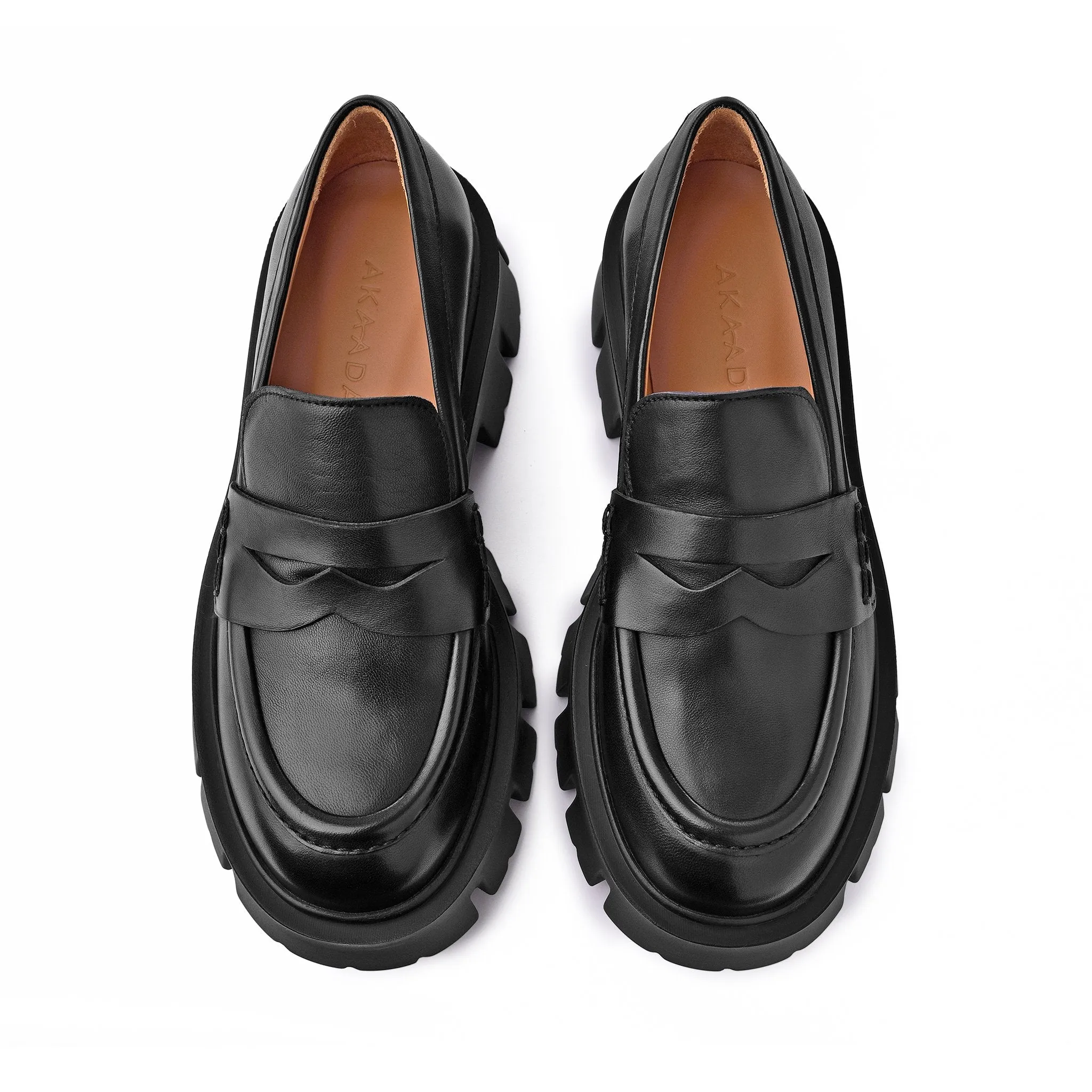 Mikki Black Leather Chunky Loafers