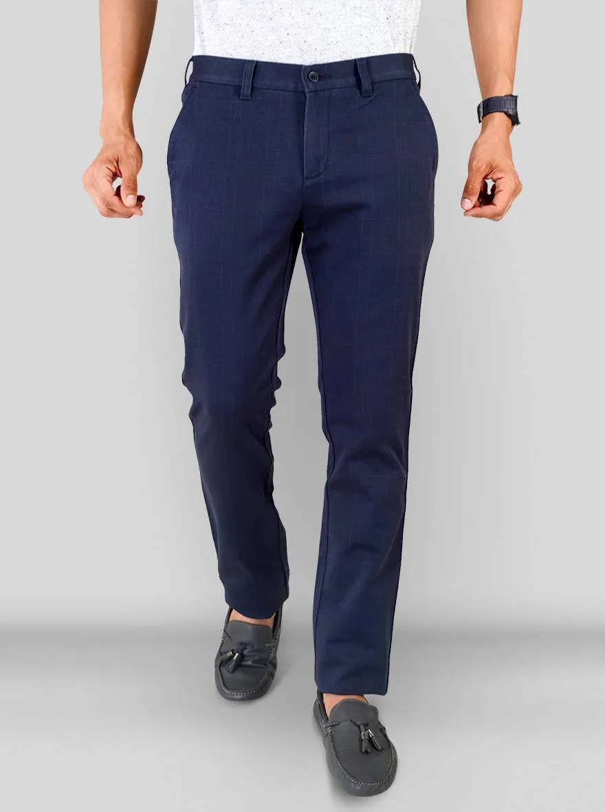 Navy Blue Chequered Super Slim Fit Chinos | Greenfibre