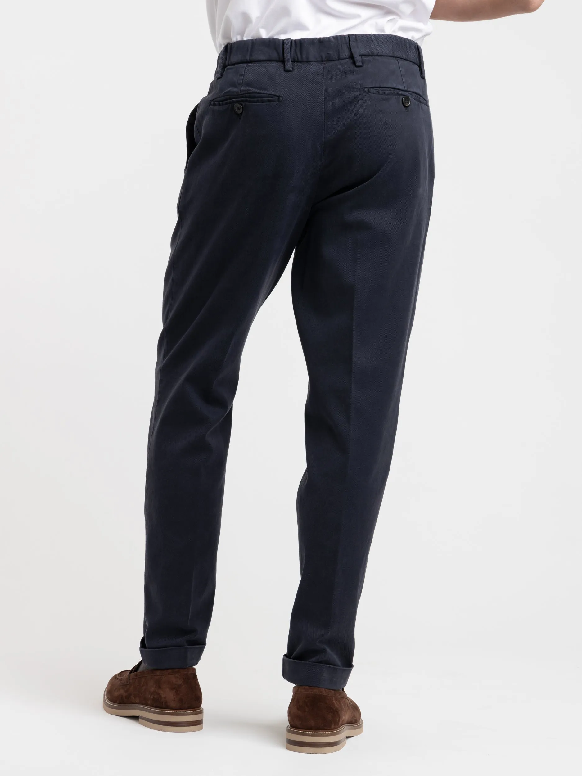 Navy Twill Cotton Blend Chinos