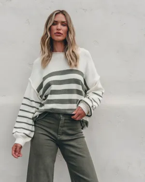 Olive and Cream Striped Pullover Sweater - FINAL SALE