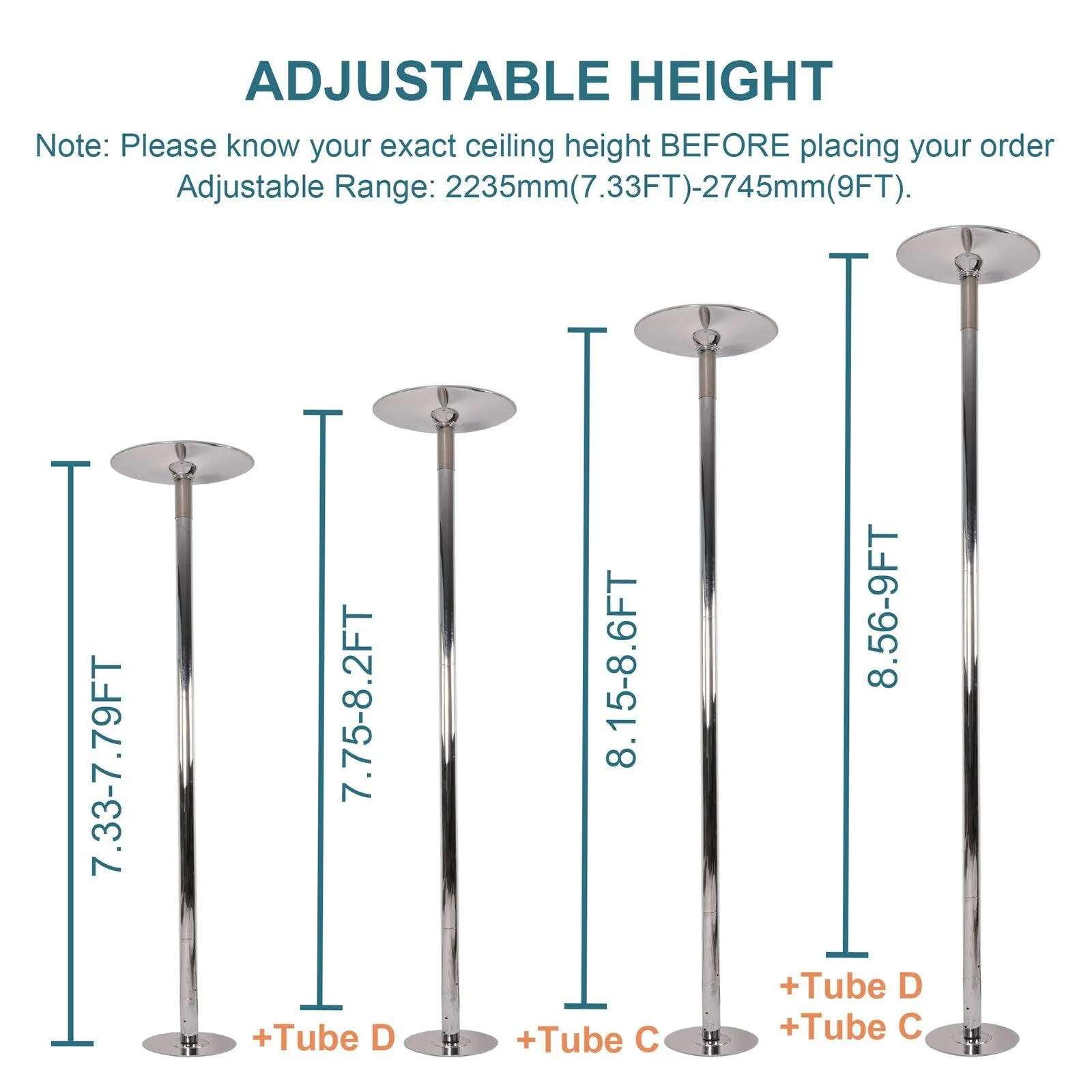 Pole Dance Pole, Stripper Pole Extension Pole 1.77 Inch Pole Dance Pole 7.33FT-9FT Height Adjustable Easy to Install, Smooth Connection