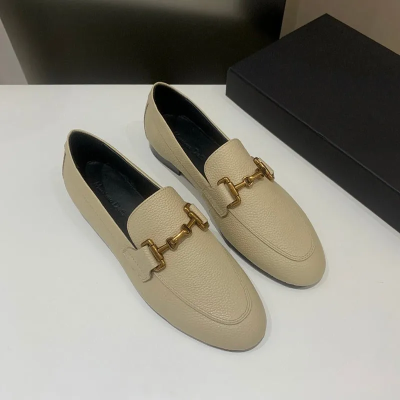 Pre Order:  Metal Buckles Sheepskin Loafers