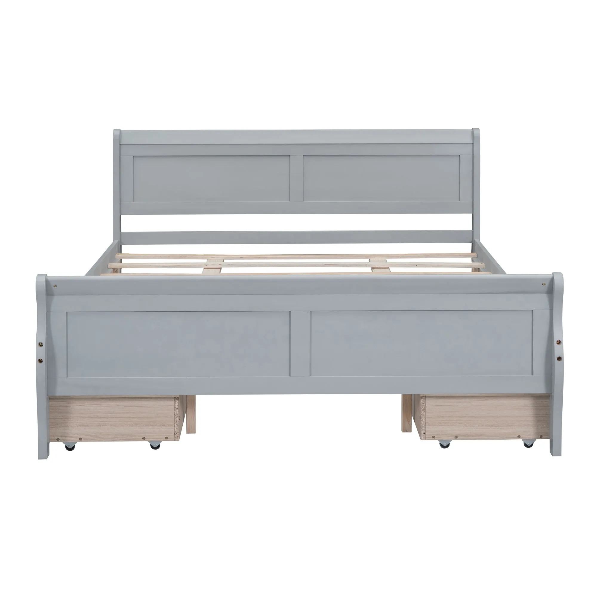 Queen Size Wood Platform Bed with 4 Drawers and Streamlined Headboard & Footboard, Gray