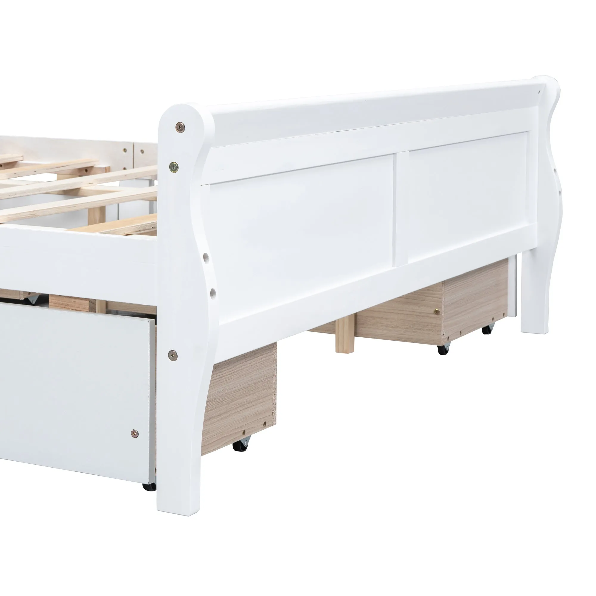 Queen Size Wood Platform Bed with 4 Drawers and Streamlined Headboard & Footboard, White