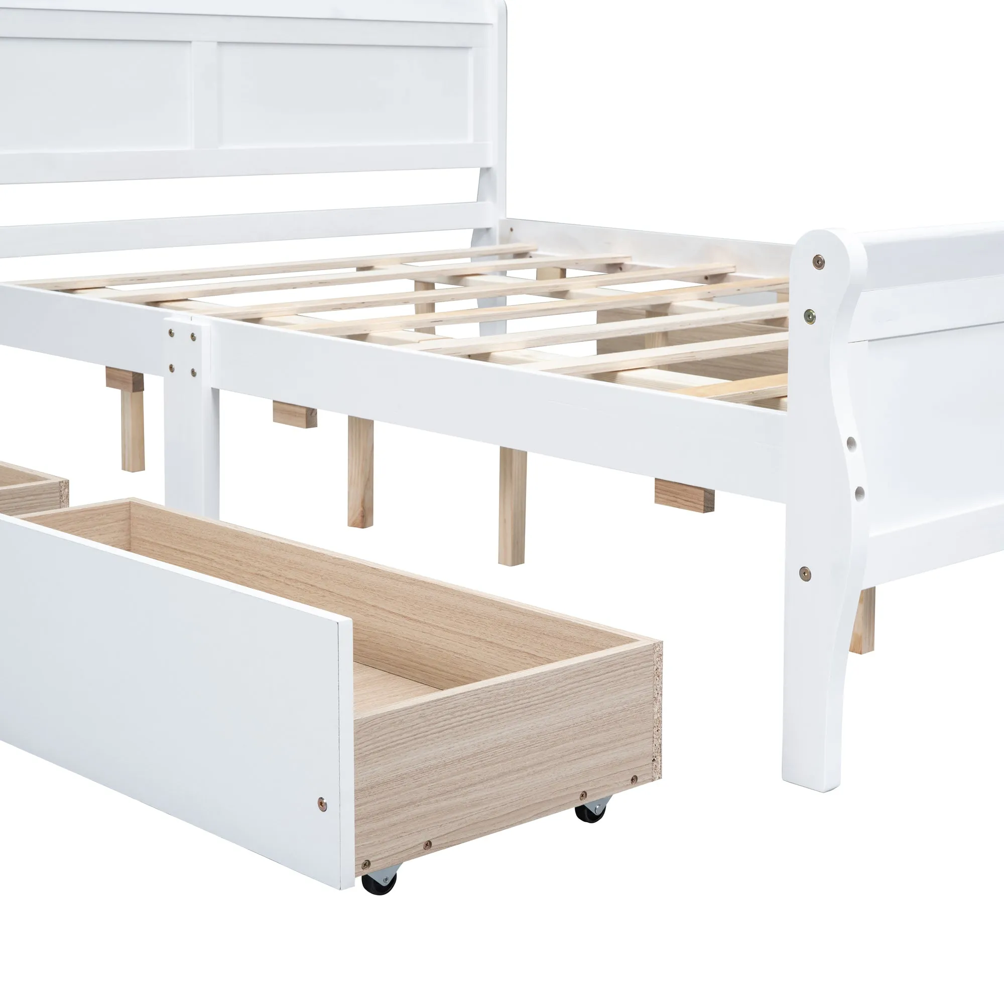 Queen Size Wood Platform Bed with 4 Drawers and Streamlined Headboard & Footboard, White