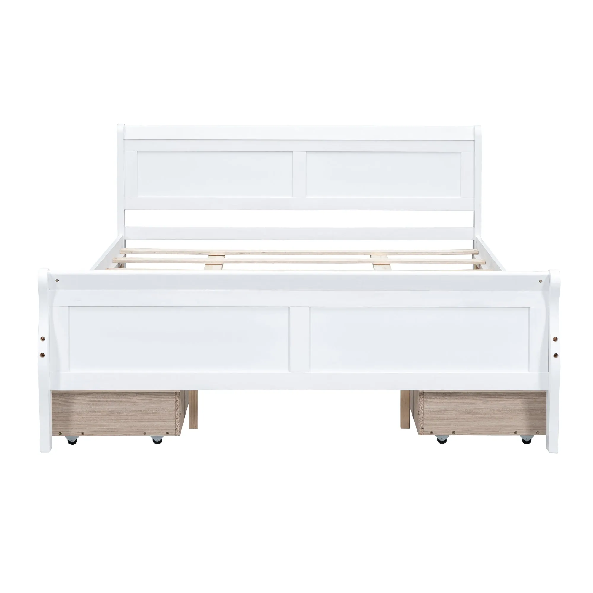 Queen Size Wood Platform Bed with 4 Drawers and Streamlined Headboard & Footboard, White