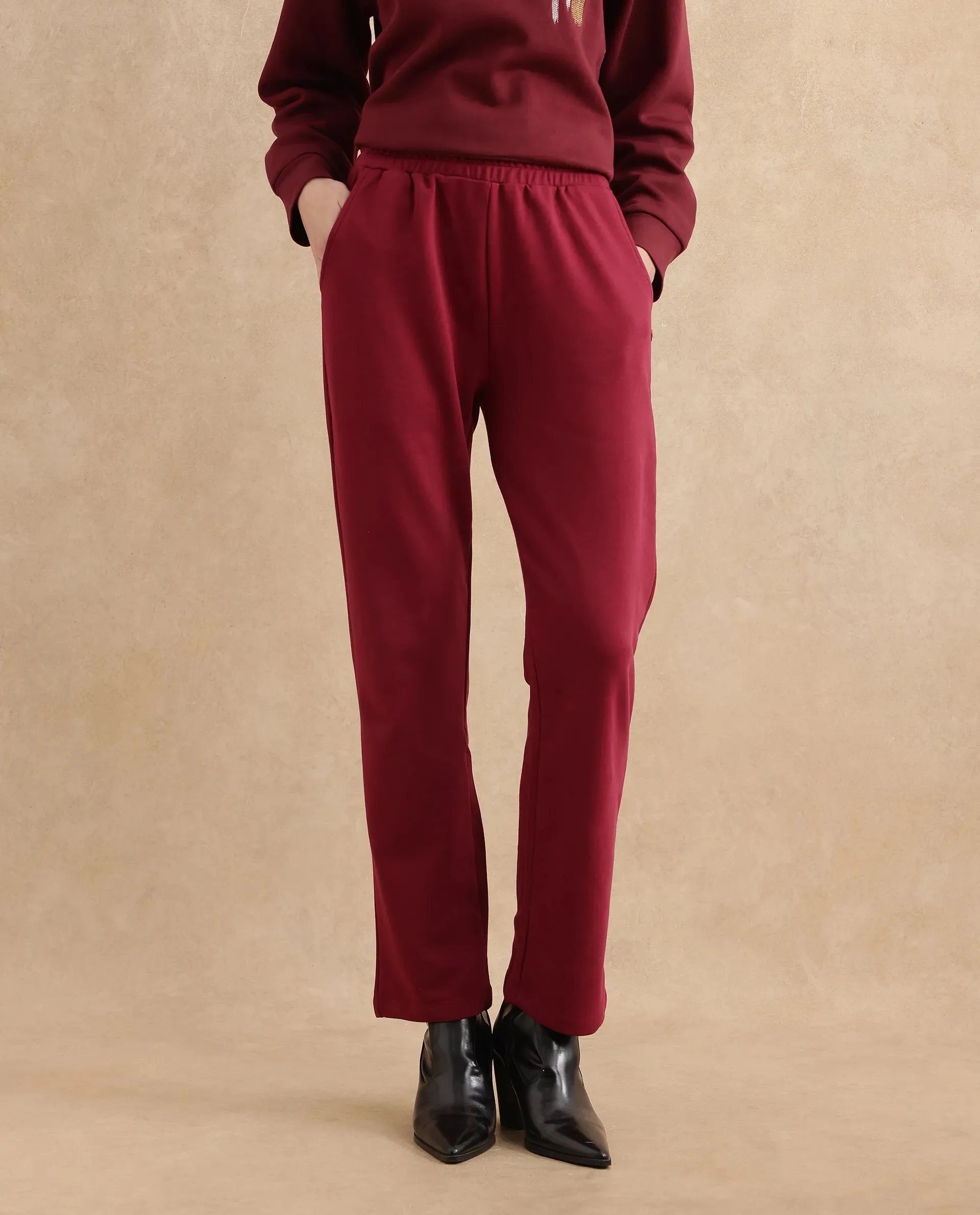 Rareism Women Trunky Maroon Plain Track Pant