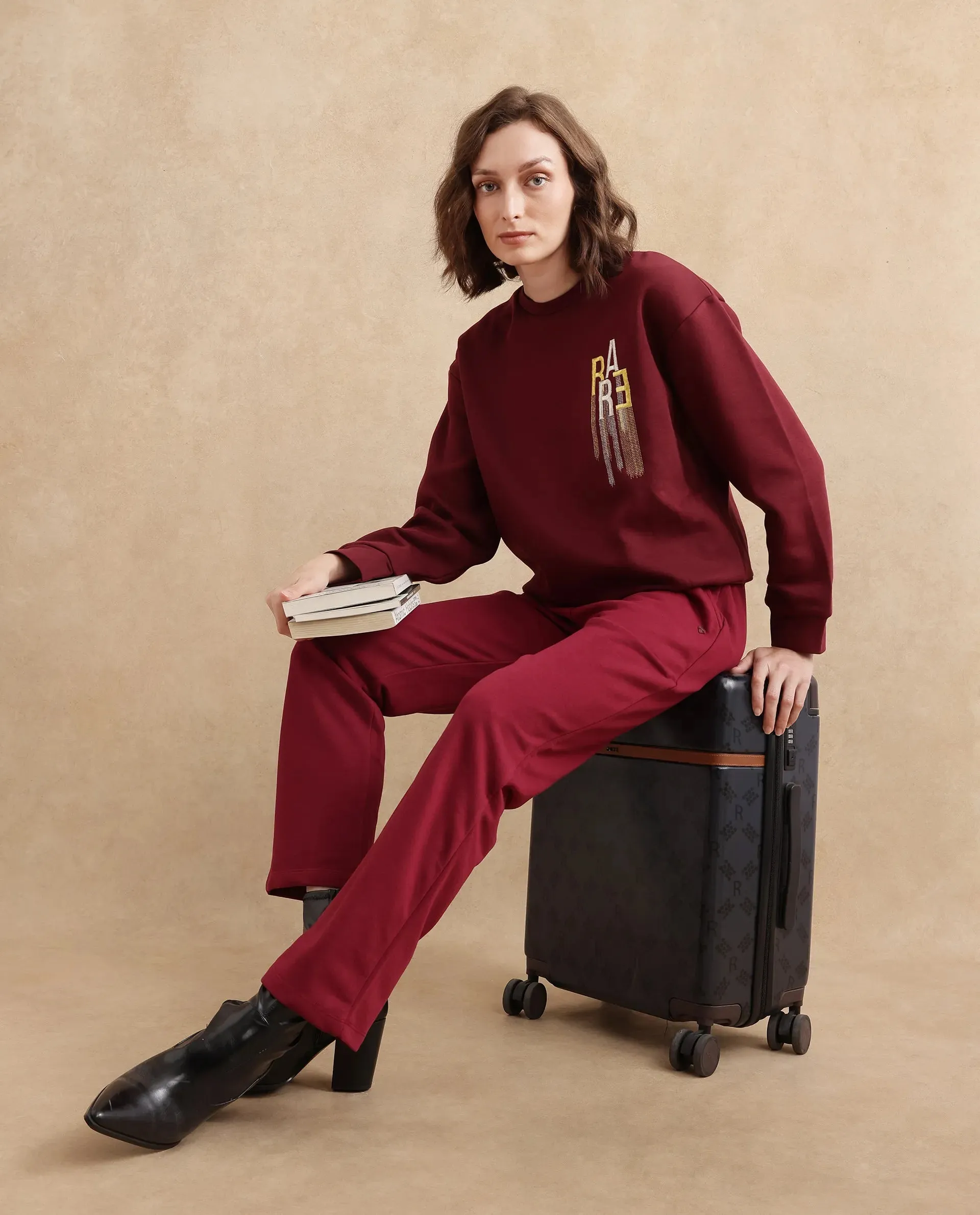 Rareism Women Trunky Maroon Plain Track Pant