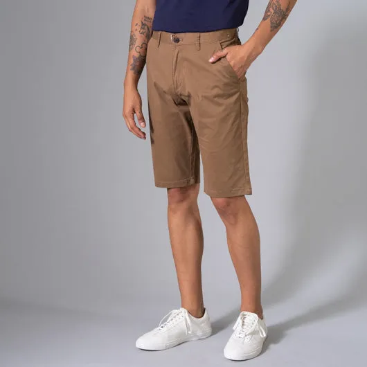 Roasted Umber Light Brown Cotton Lycra Stretch Shorts