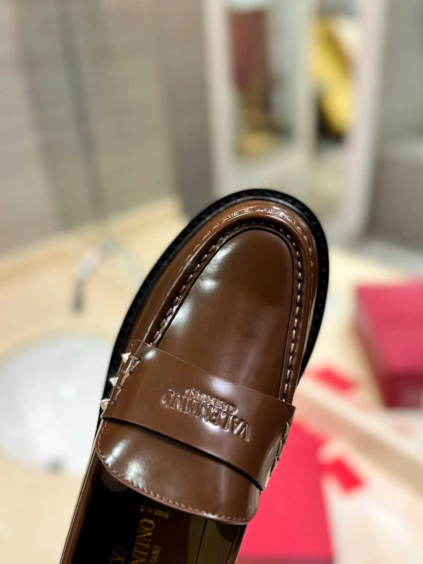 Rockstud Brown Calfskin Loafer