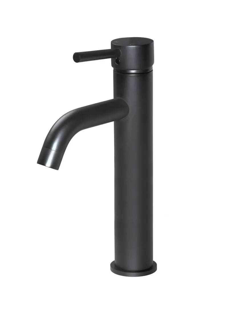 Round Tall Basin Mixer Curved - Matte Black