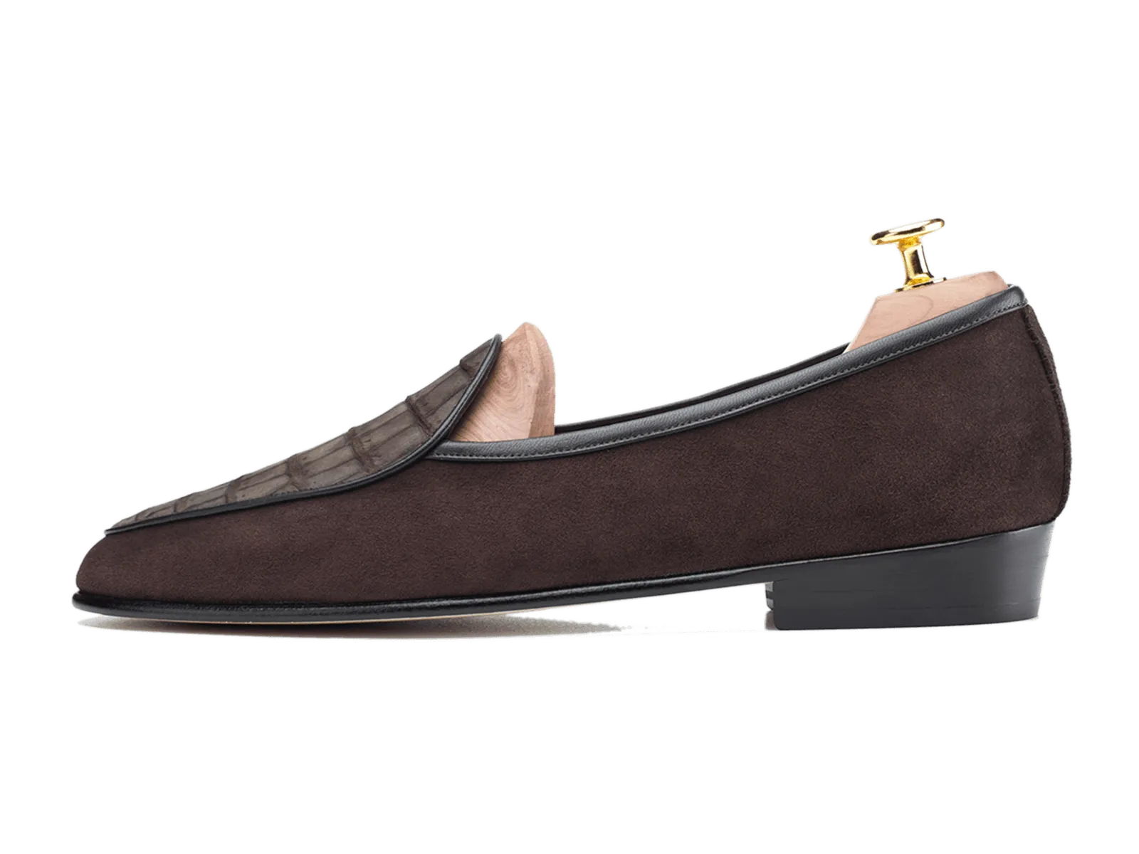 Sagan Classic Precious Leather Loafers in Dark Brown Suede and Nubuck Crocodile