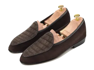 Sagan Classic Precious Leather Loafers in Dark Brown Suede and Nubuck Crocodile