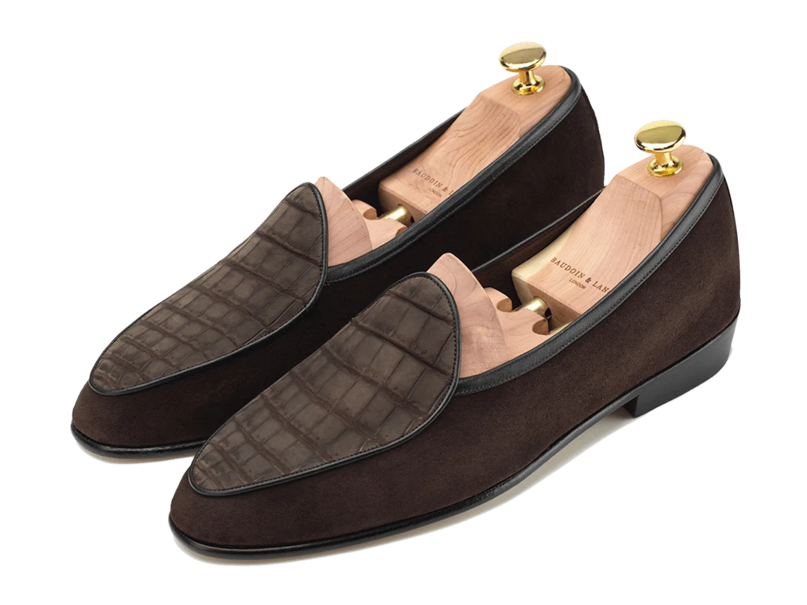 Sagan Classic Precious Leather Loafers in Dark Brown Suede and Nubuck Crocodile