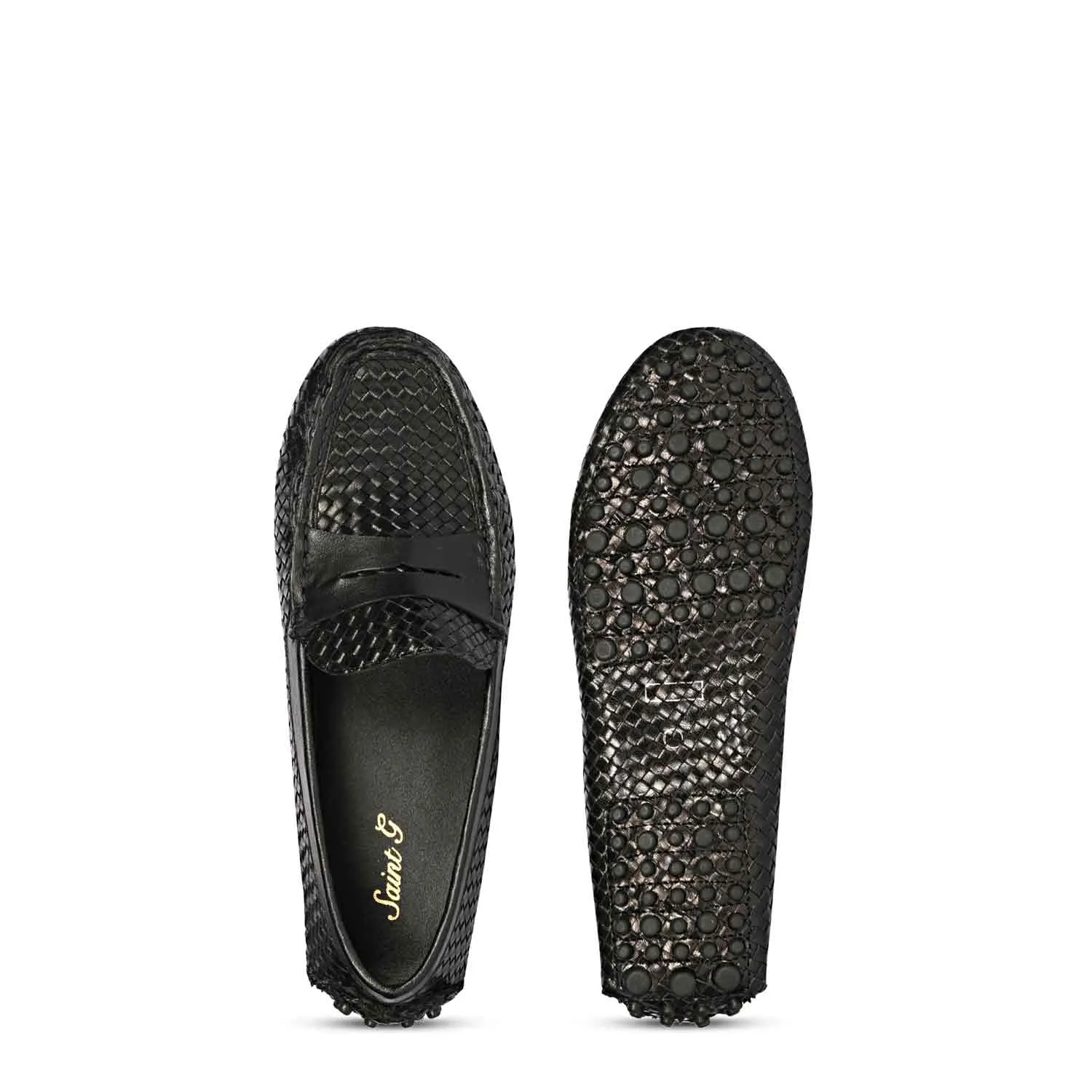 Saint Liana Black Woven Leather Loafers