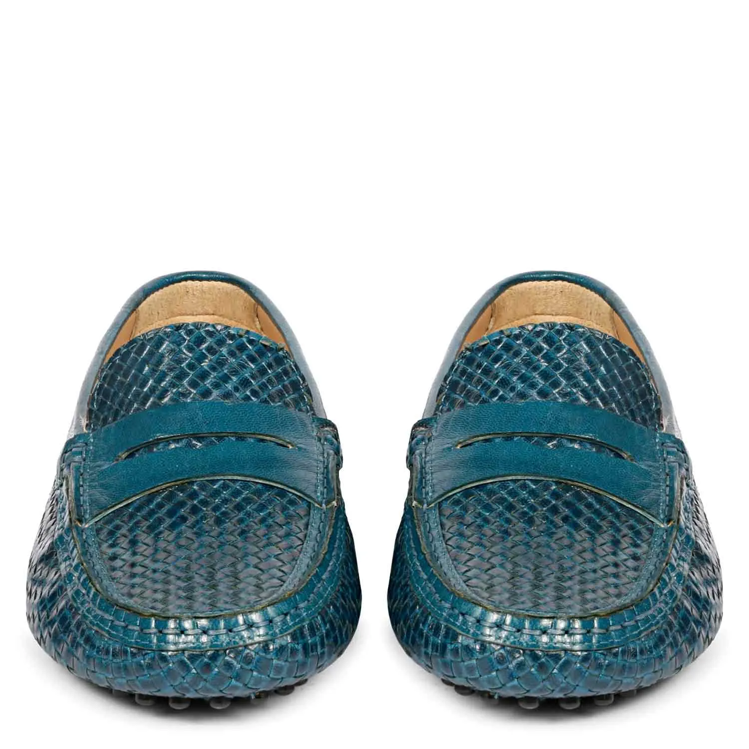 Saint Liana Blue Woven Leather Loafers