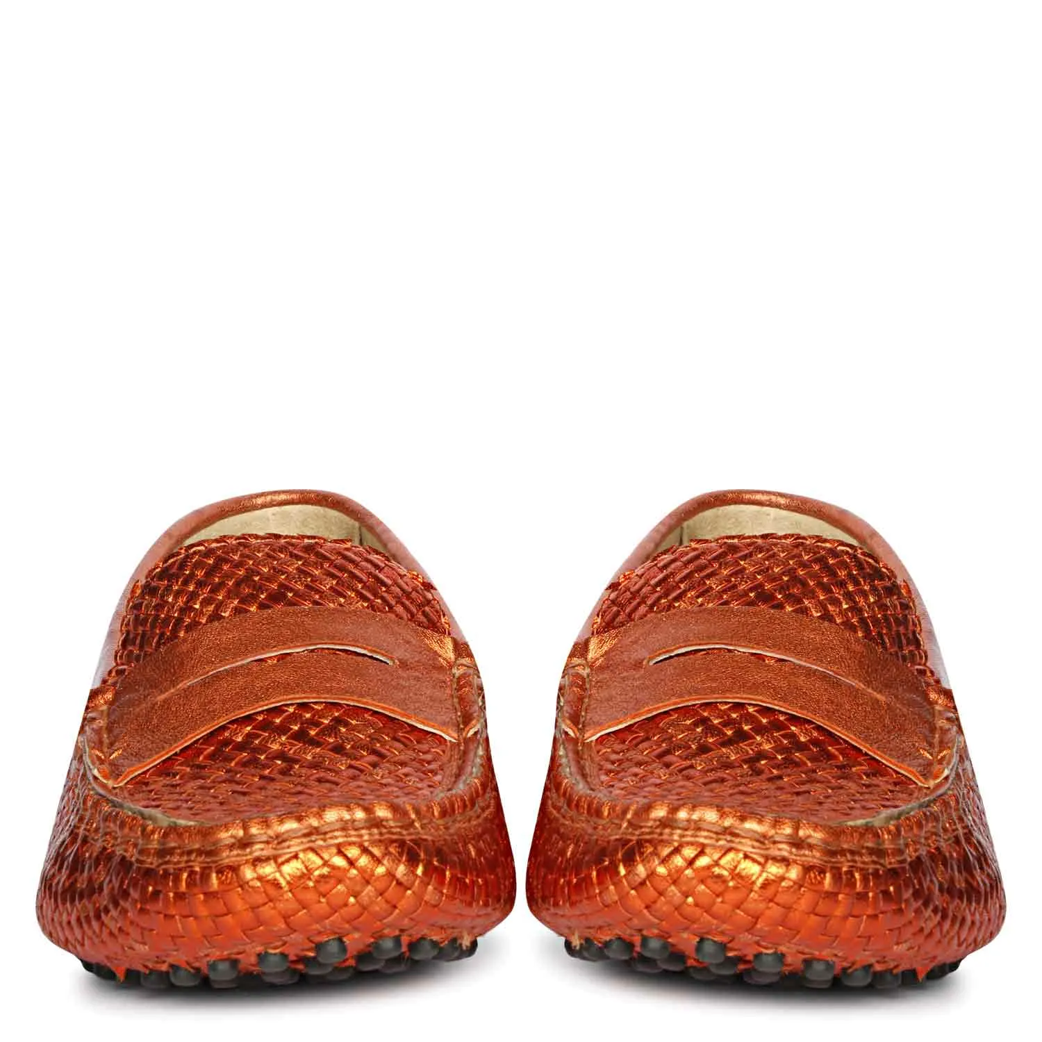 Saint Liana Orange Woven Leather Loafers