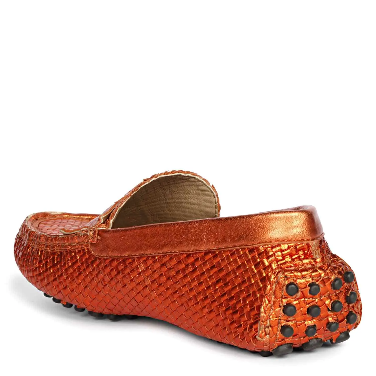 Saint Liana Orange Woven Leather Loafers