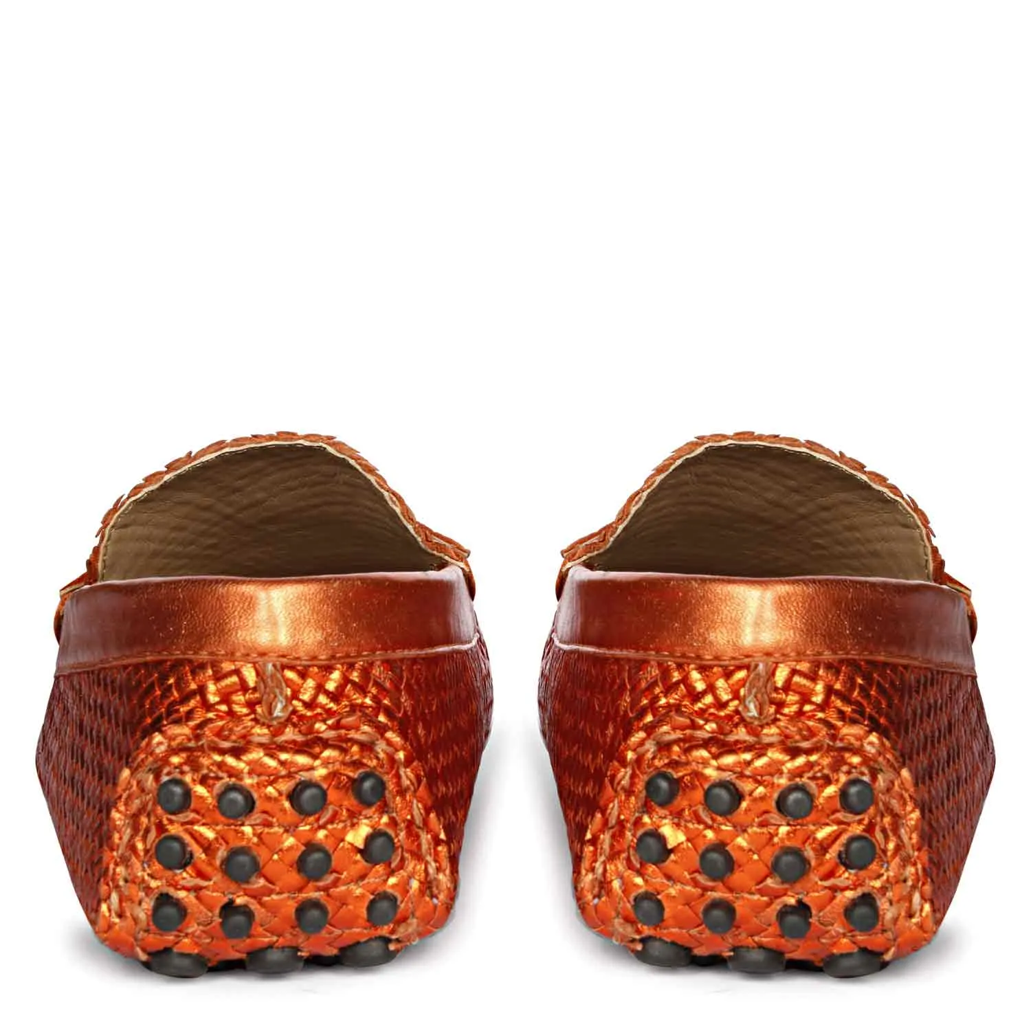 Saint Liana Orange Woven Leather Loafers