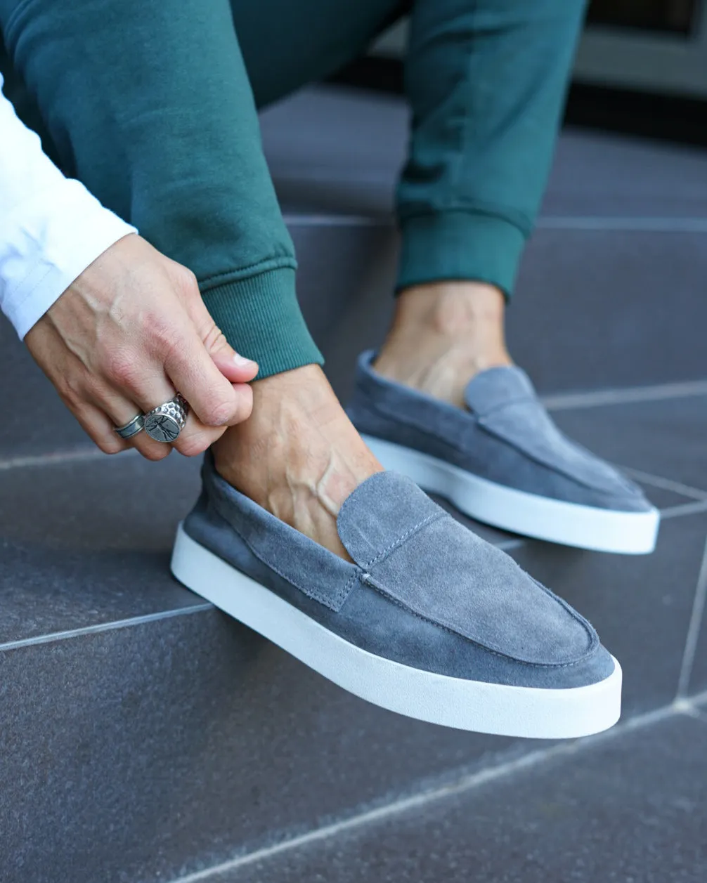 Saint Morta Hemisphere Suede Slip On Loafer Dark Grey/White