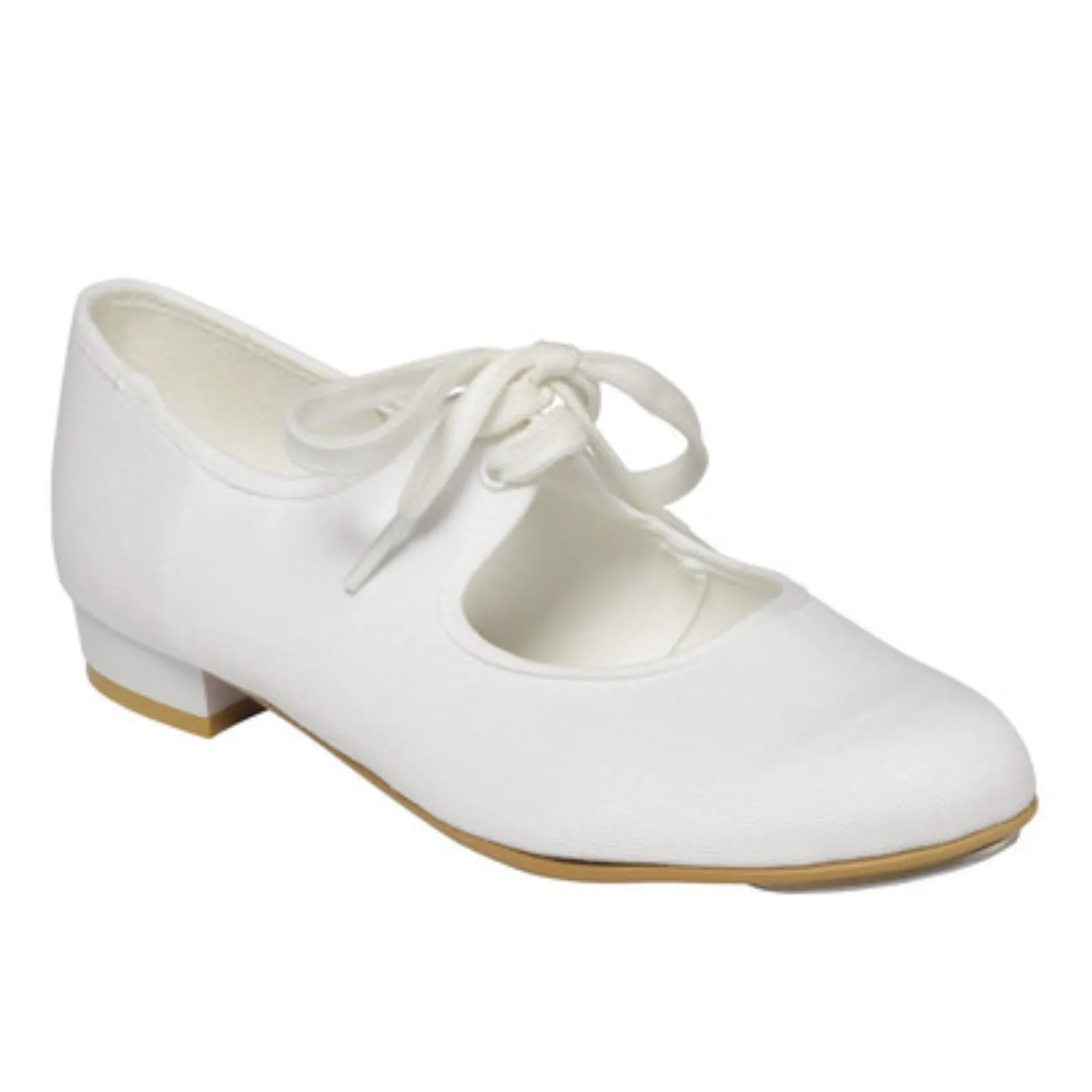 SALE - WHITE CANVAS TAP SHOES WITH FITTED TOE TAPS - SIZE JUNIOR 11