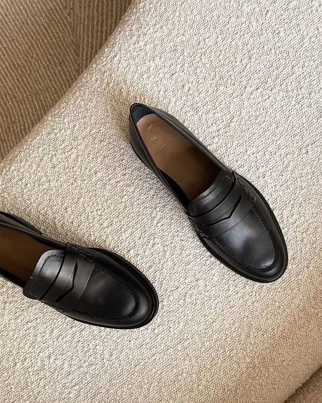 Sara Black Leather Loafers