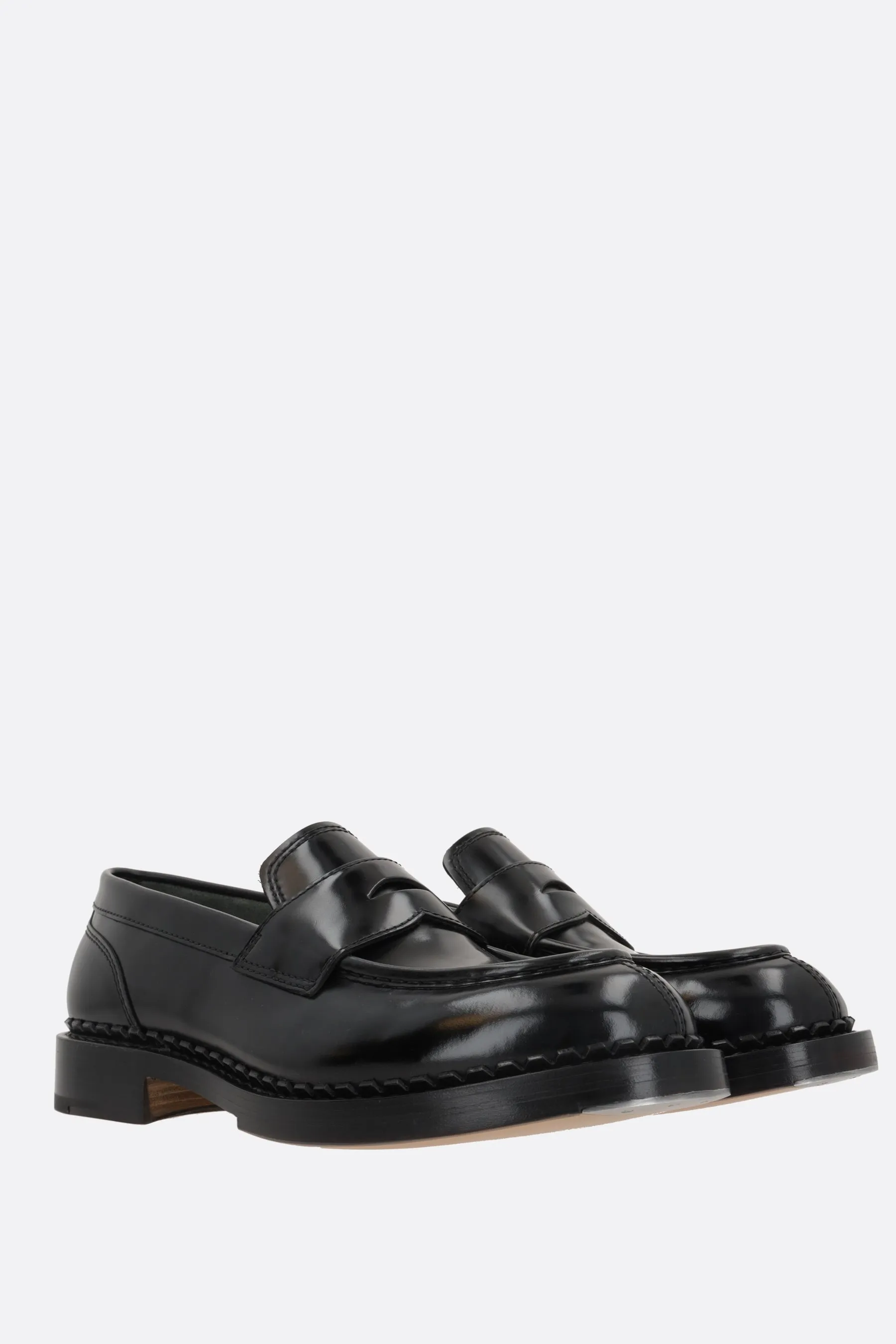 shiny leather loafers