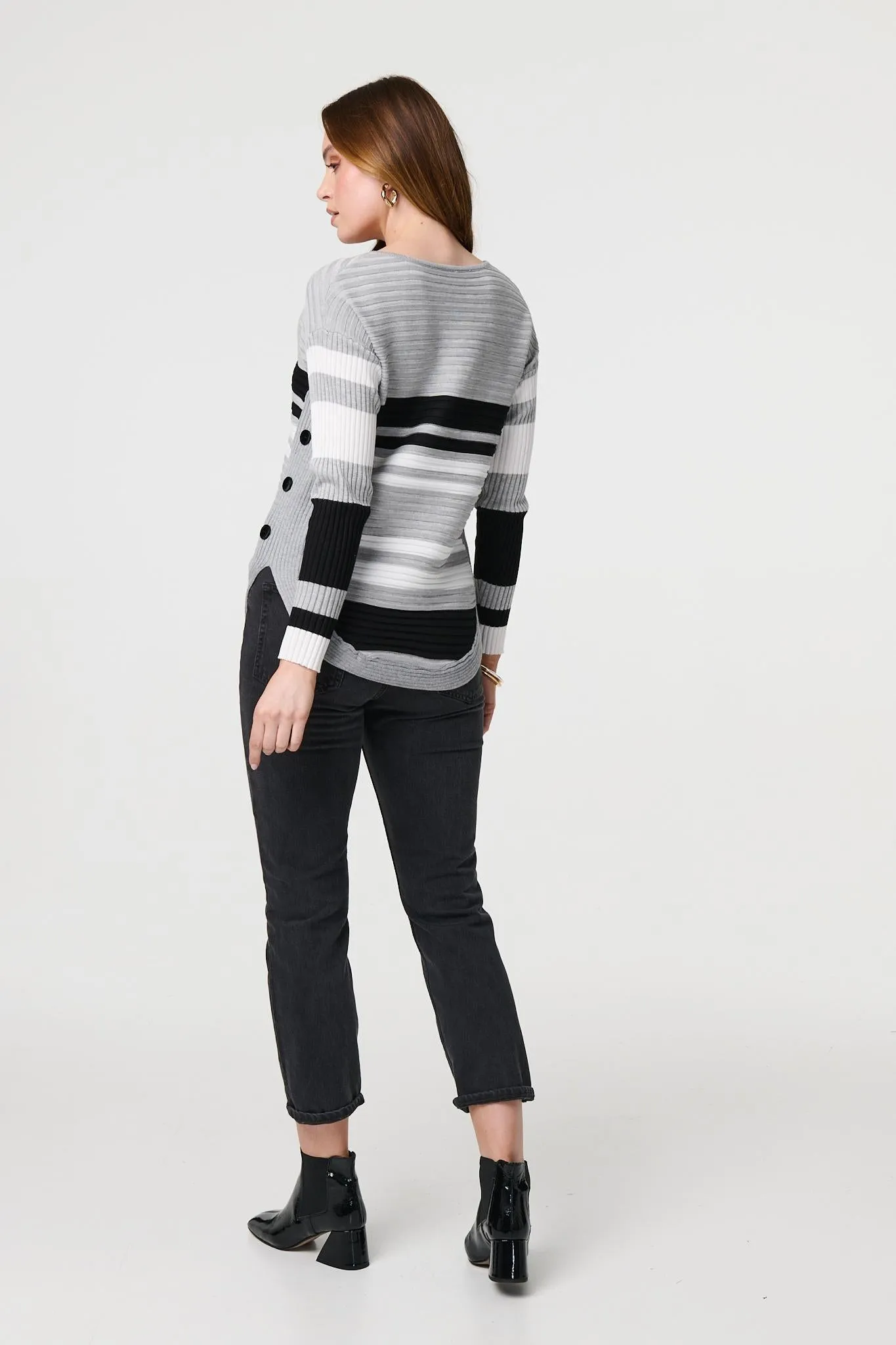 Striped Zip Front Knit Pullover