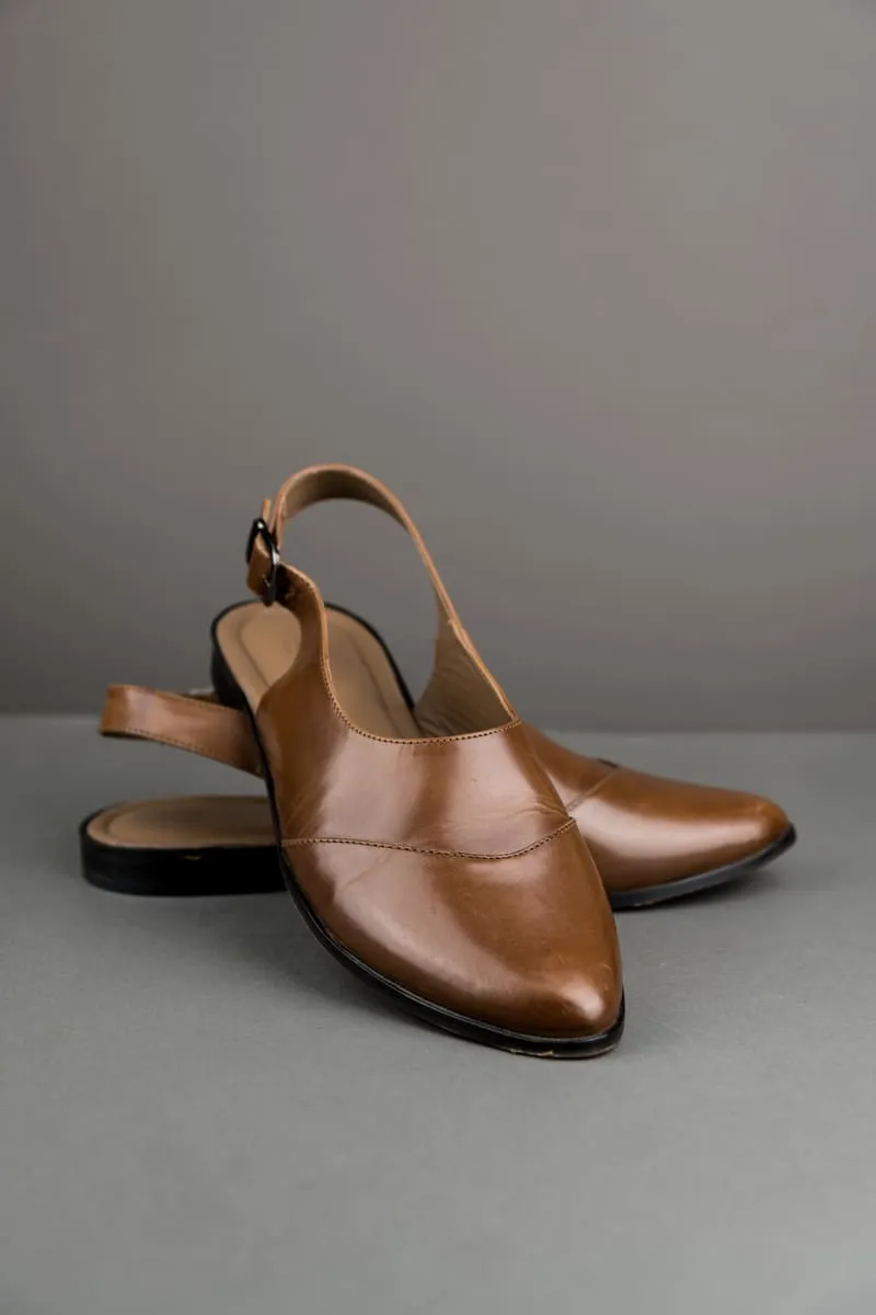 Tan Leather Slingback Loafers