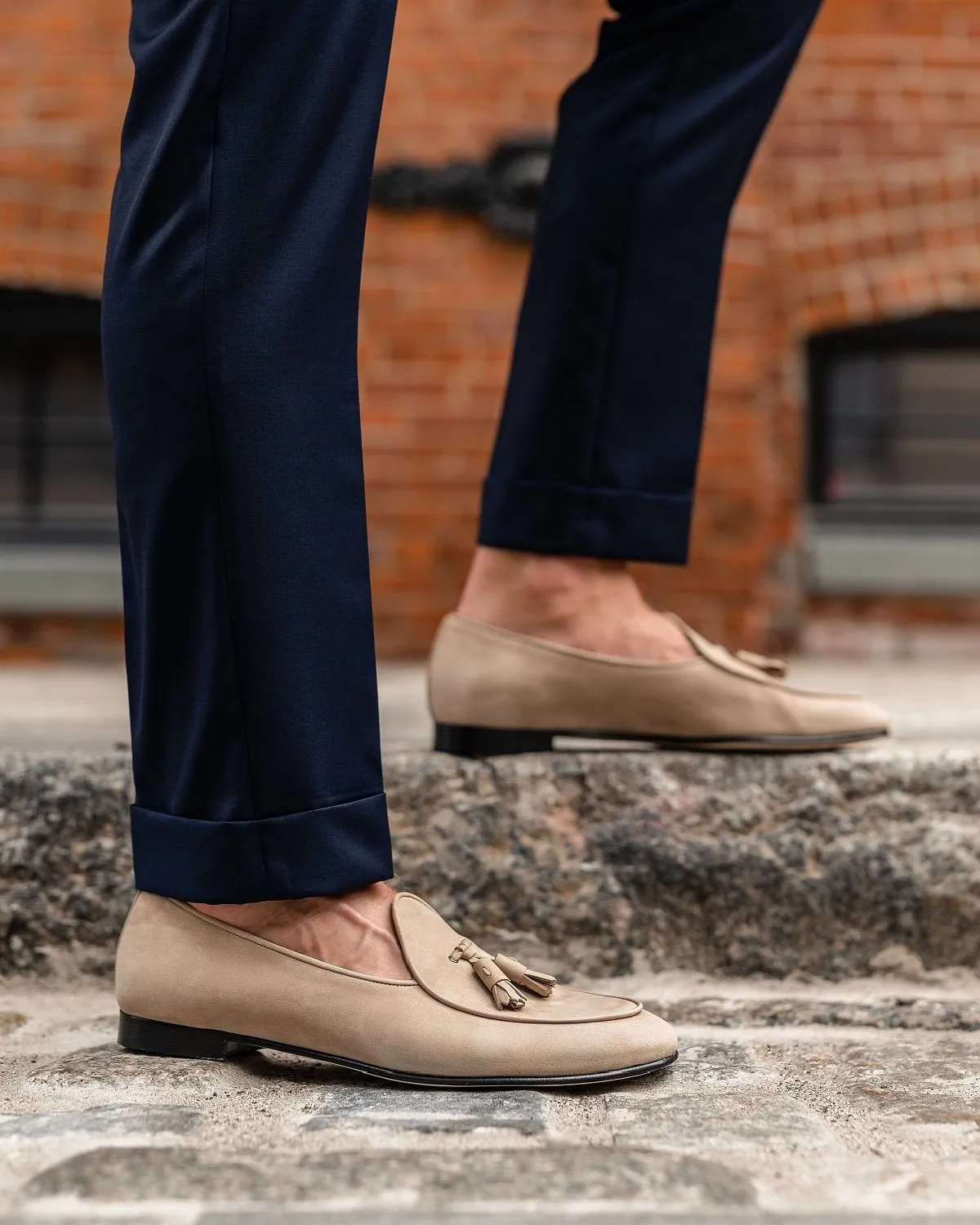 TANGERINE 2 NABUK TAUPE BELGIAN LOAFERS