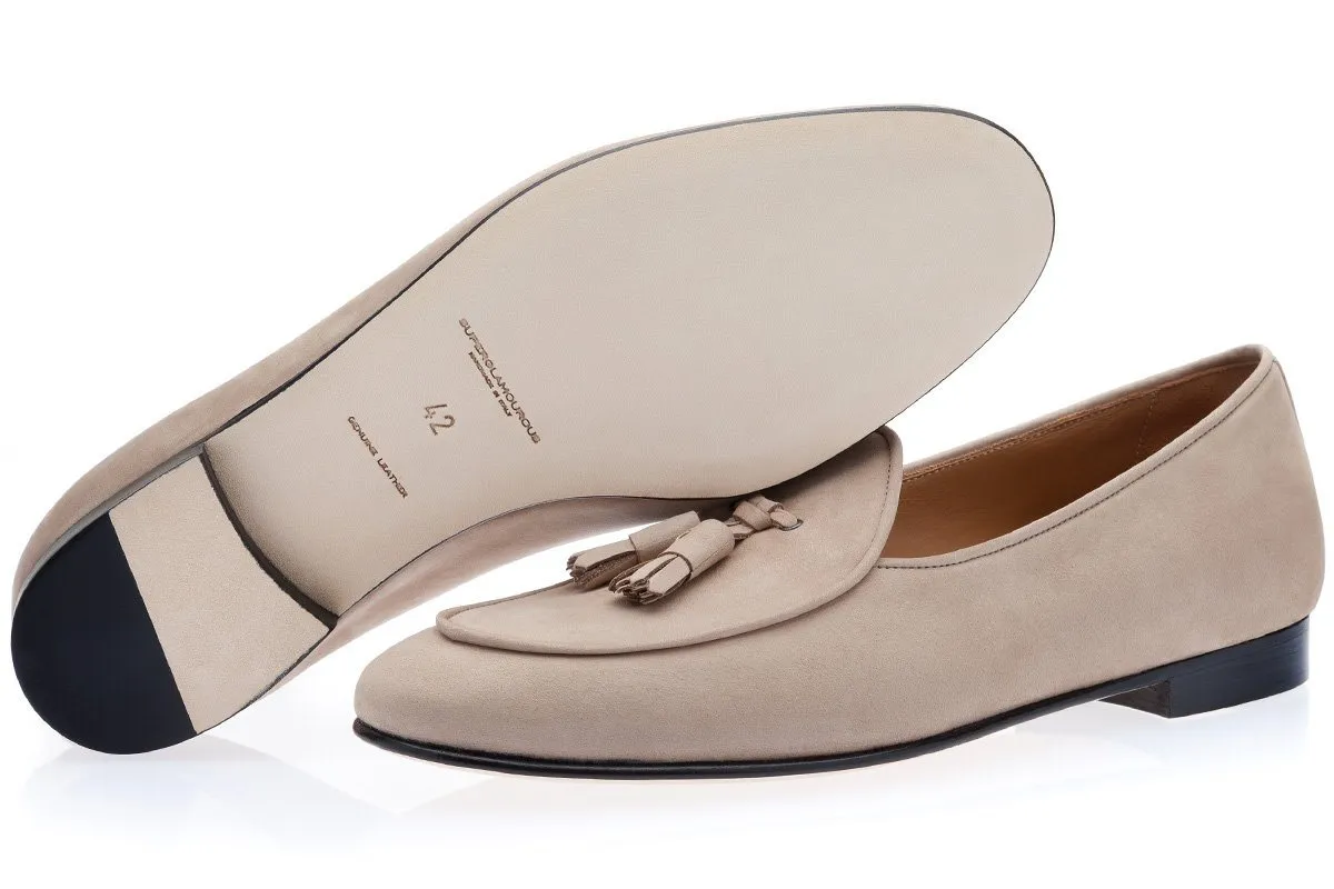 TANGERINE 2 NABUK TAUPE BELGIAN LOAFERS