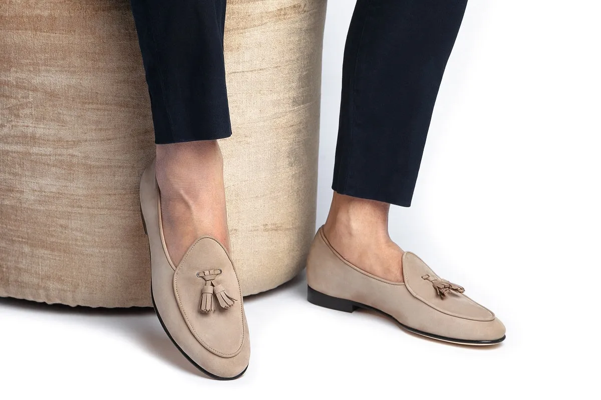 TANGERINE 2 NABUK TAUPE BELGIAN LOAFERS