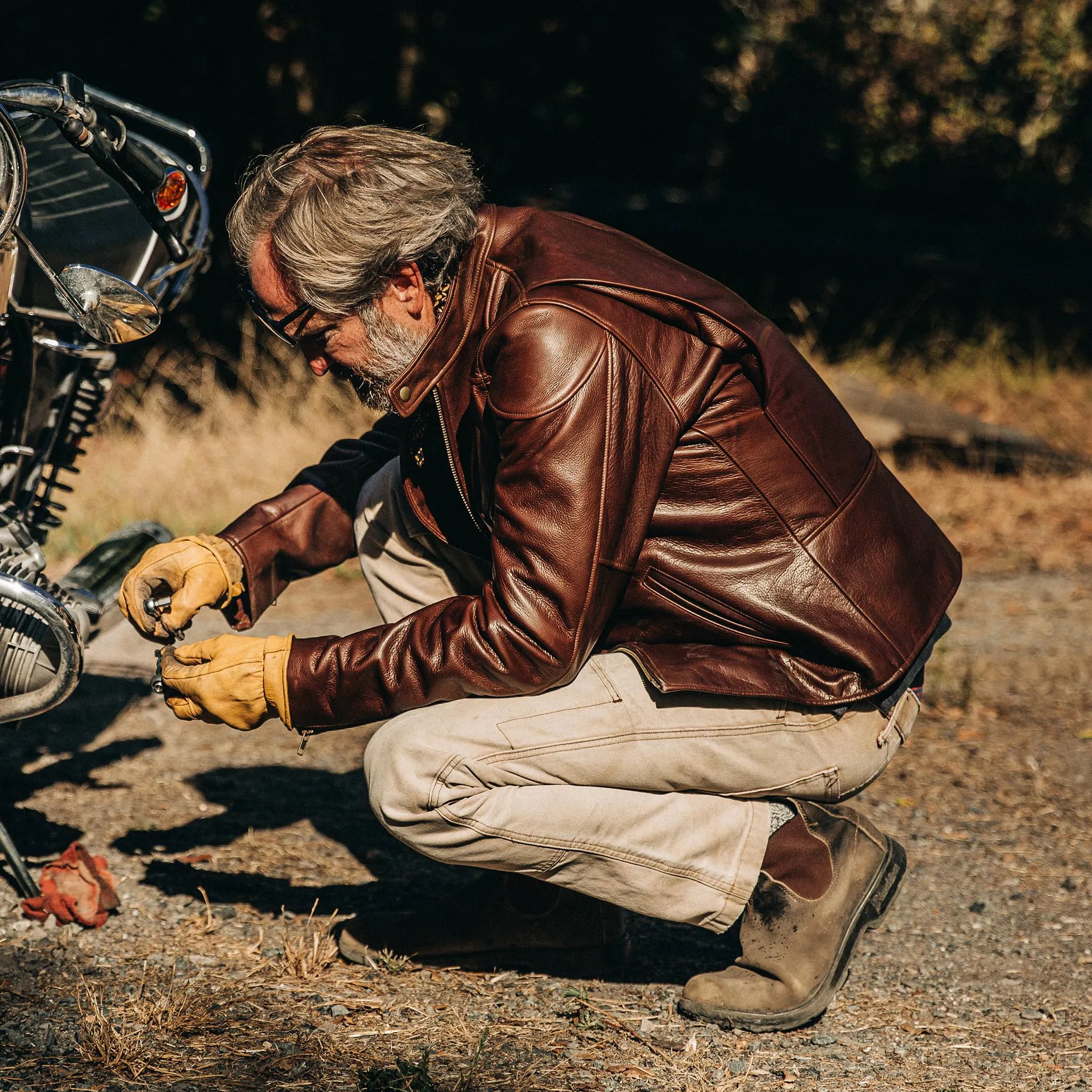 The Band Collar Moto Jacket in Espresso Steerhide