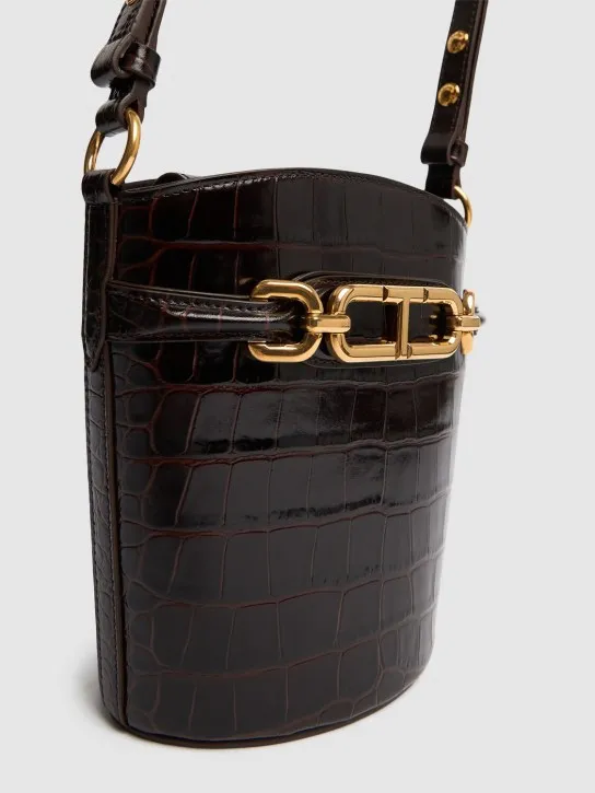 Tom Ford   Small shiny stamped croc bucket bag 