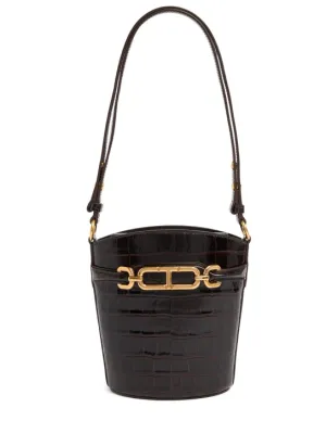 Tom Ford   Small shiny stamped croc bucket bag 