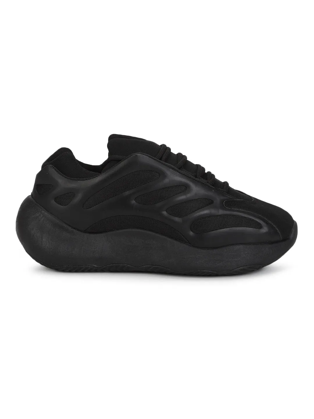 Total Black PU Lace Up Sneakers (TC-SANDLER1-BLK)