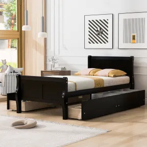 Twin Size Wood Platform Bed with 4 Drawers and Streamlined Headboard & Footboard, Espresso