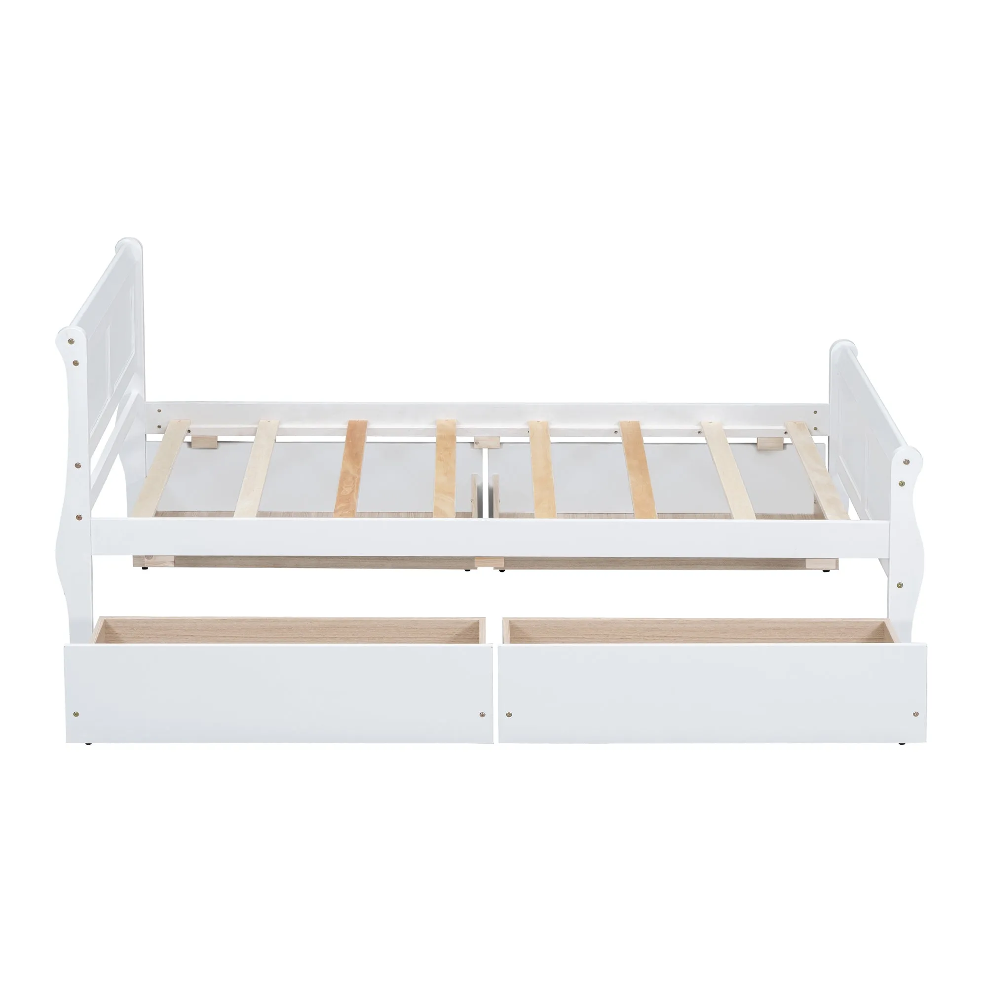 Twin Size Wood Platform Bed with 4 Drawers and Streamlined Headboard & Footboard, White