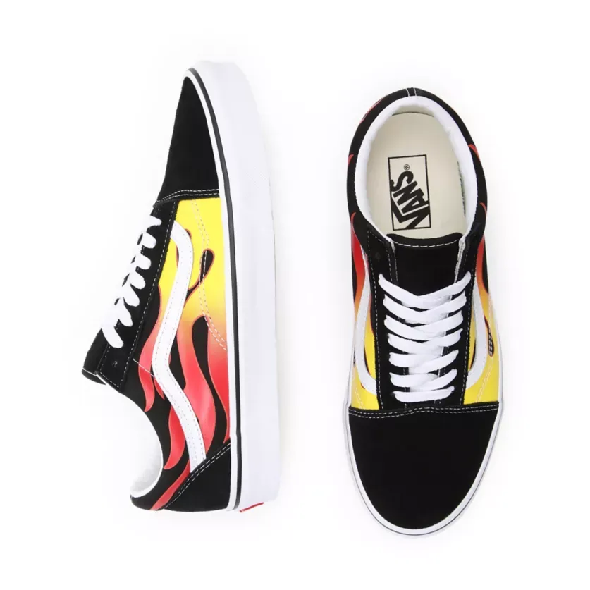 Vans scarpa sneakers da adulto con stampa fiammata Old Skool Flame VN0A38G1PHN1 nero-bianco-fiamme