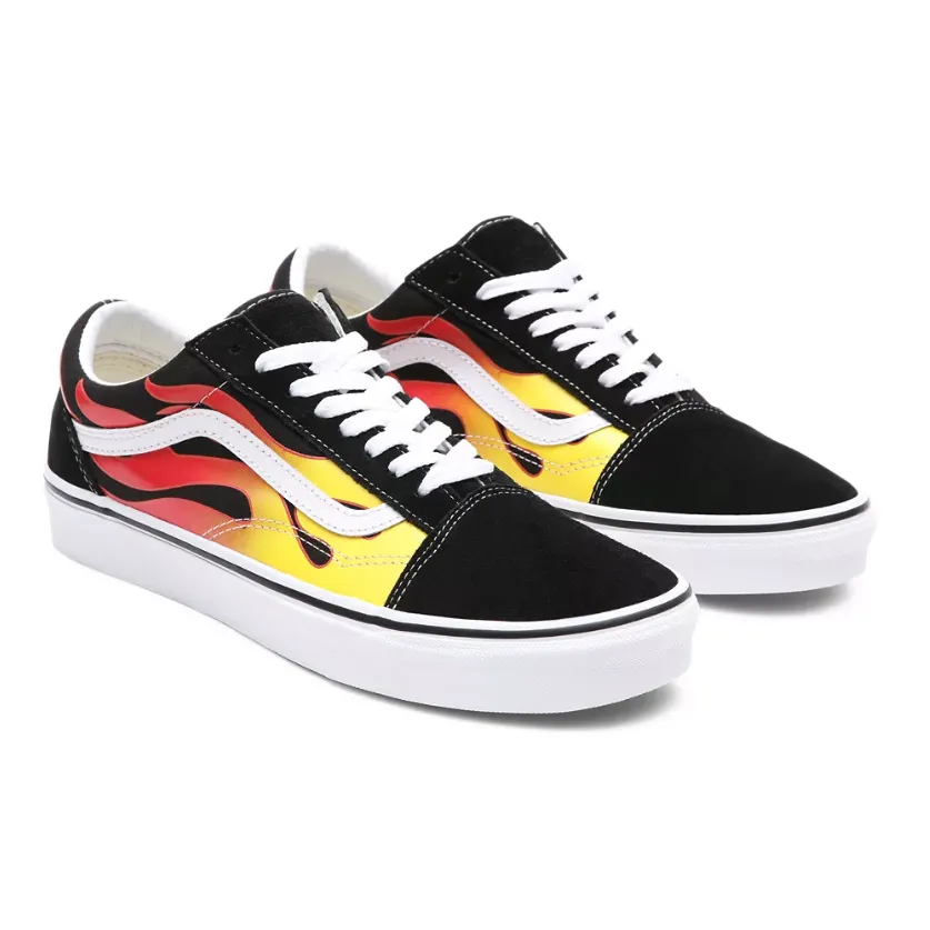 Vans scarpa sneakers da adulto con stampa fiammata Old Skool Flame VN0A38G1PHN1 nero-bianco-fiamme