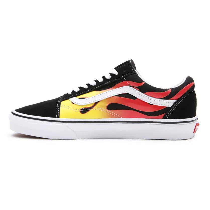 Vans scarpa sneakers da adulto con stampa fiammata Old Skool Flame VN0A38G1PHN1 nero-bianco-fiamme