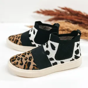 Very G | New Paths Knit Slip On High Top Sneakers in Dotted and Leopard Print